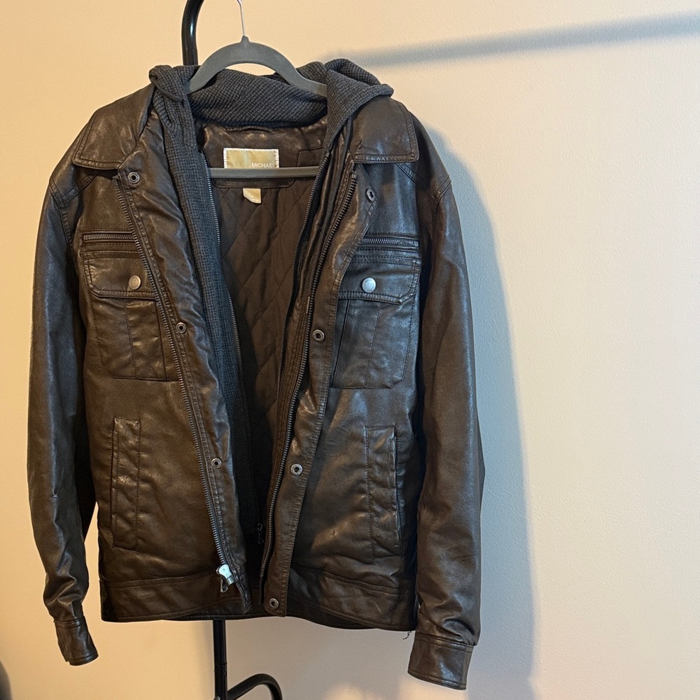 Men’s Michael Kors Brown Leather Jacket with Hood